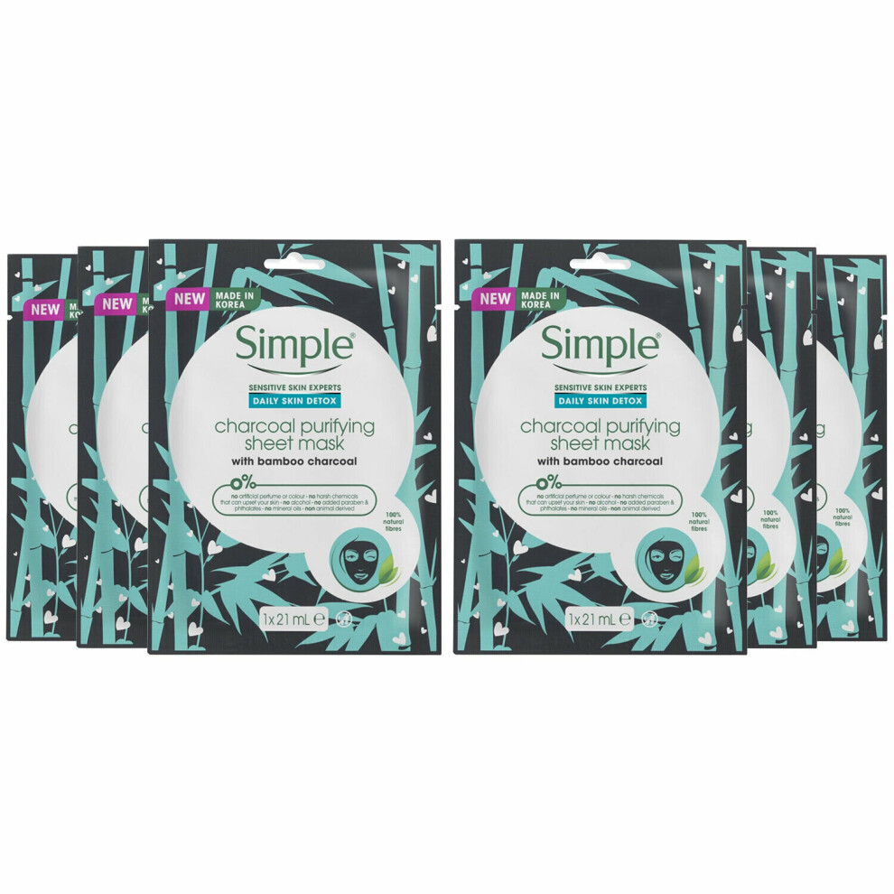 (Buy 6 Purifying Charcoal) Simple Kind toSkin Daily Skin Detox Sheet Mask 6Pk