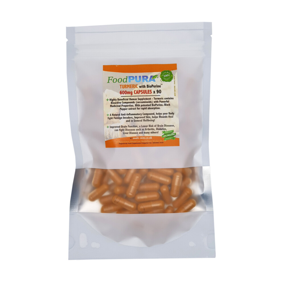 FoodPURA Turmeric Curcumin & Bioperine 600mg Capsules x 90