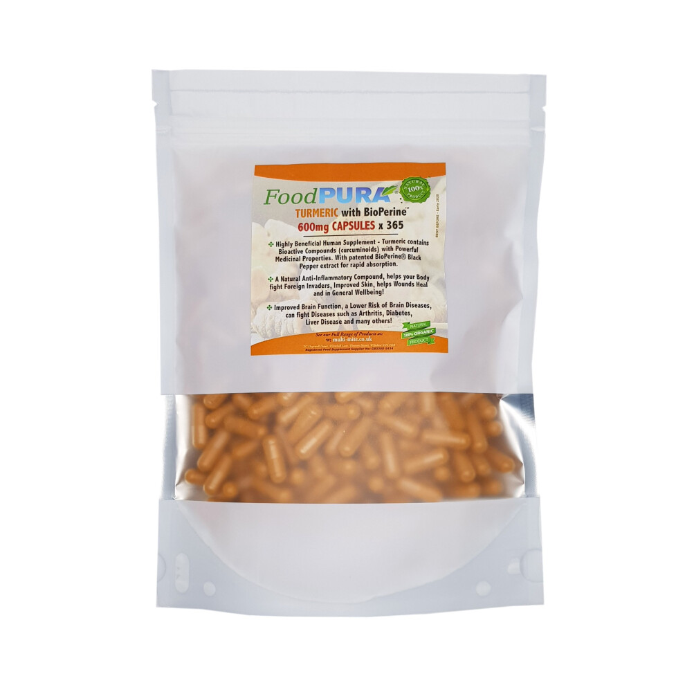 FoodPURA Turmeric Curcumin & Bioperine 600mg Capsules x 365