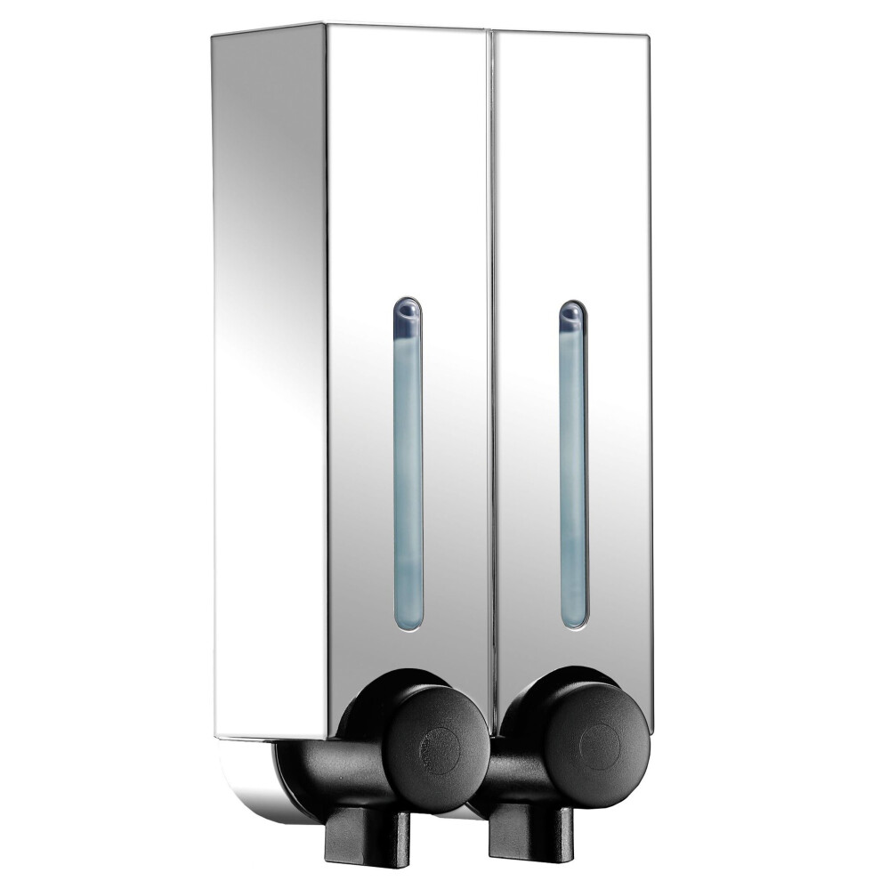 (Double, Chrome) Wall Mounted Bathroom Soap Shampoo Gel Shower Dispenser Pump
