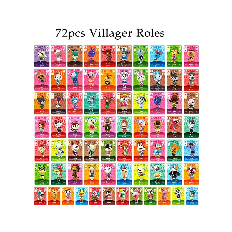 (Mini 72pcs Villager Roles) Animal Crossing Series AMIIBO NFC TAG Cards for Switch WII U New3DS