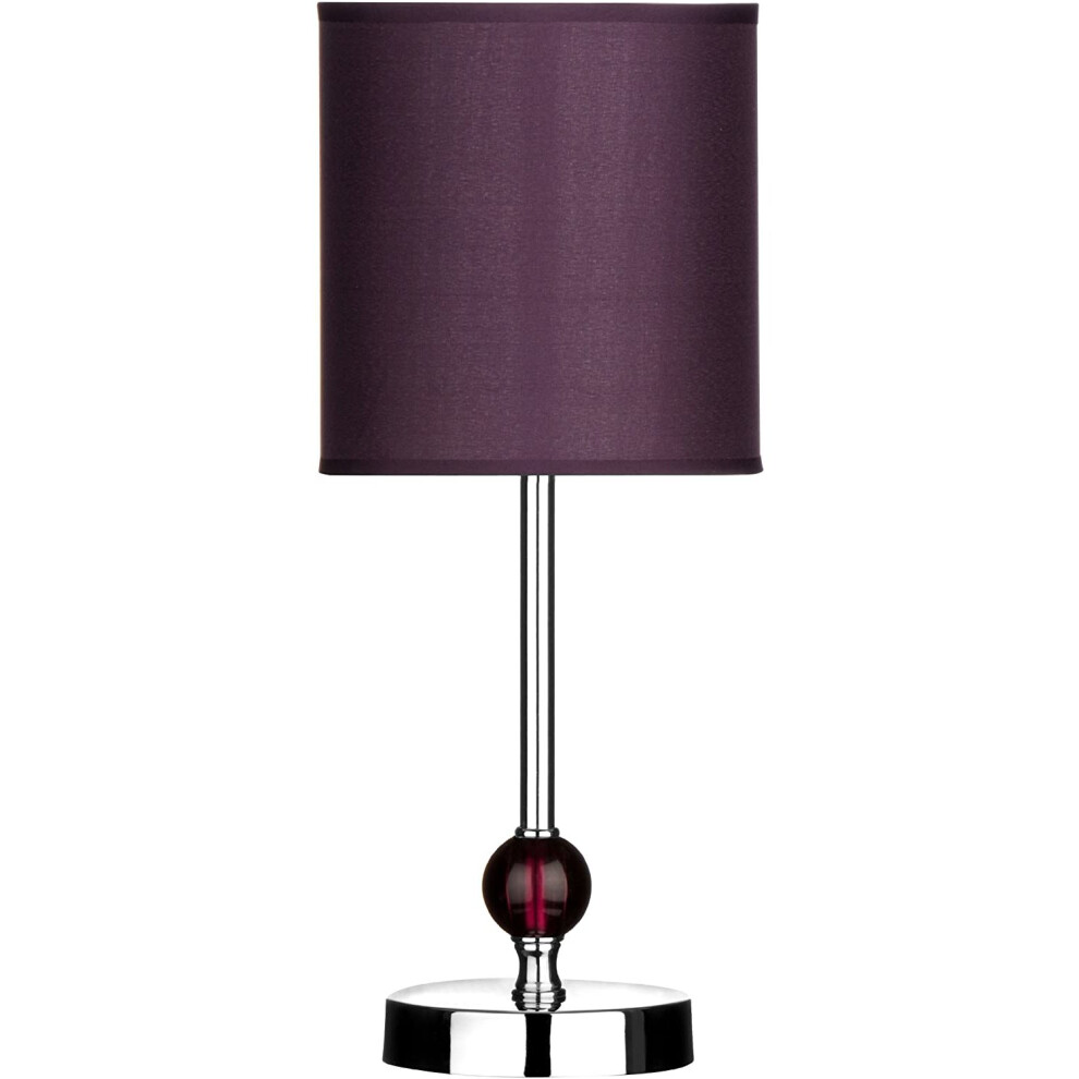 Premier Housewares Chrome Stem Table Lamp With Acrylic Ball And Fabric Shade - Purple