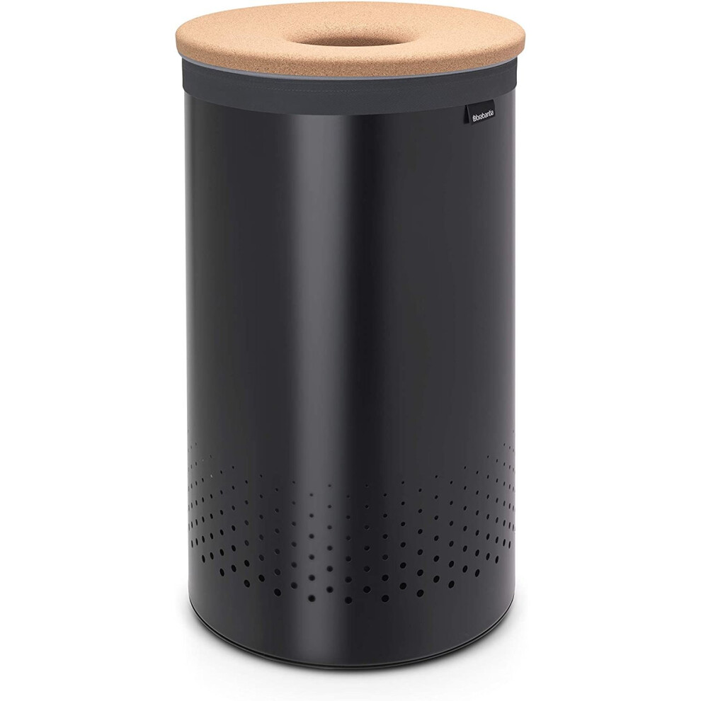 Brabantia Cork Lid Laundry Hamper With Removable Inner Bag, 16 Gallon (60L), Black