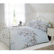 Eloise Duvet Cover Set - Duck Egg, Polyester-Cotton, Floral Foliage Pattern, Single