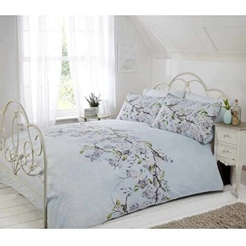 Eloise Duvet Cover Set - Duck Egg, Polyester-Cotton, Floral Foliage Pattern, Single