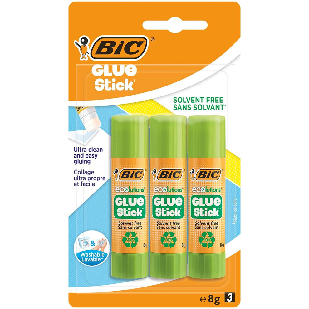 BIC ECOlutions Glue Stick - 8 g, Pack of 3