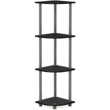 Furinno 4-Tier Corner Display Rack Bookcase Shelving Unit, Wood, Black and Grey, one size