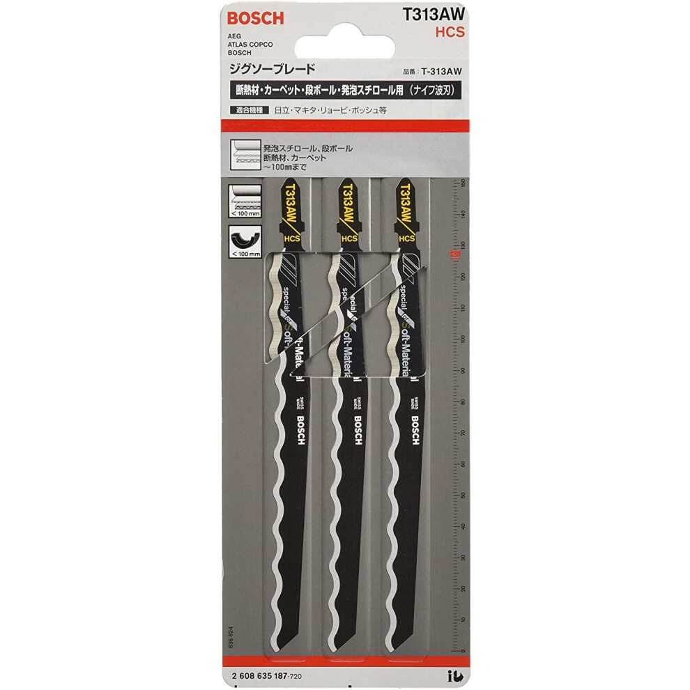 Bosch Professional 2608635187 T313AW HCS Spec. f. Soft-Materials 3Pack softmaterial 1 Lug T313 AW, Black