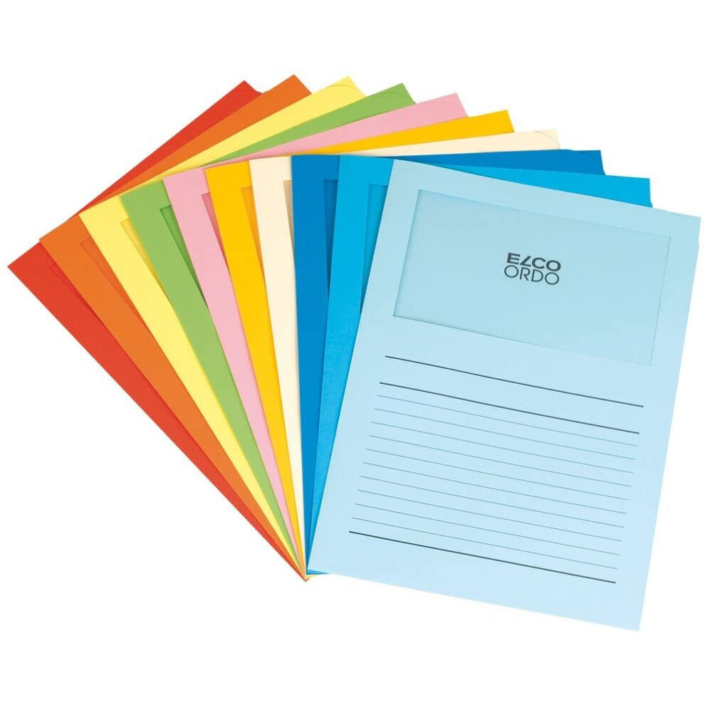 ELCO Ordo Classico 120gsm 10 Colours Ass. x 10 Paper Folders (220x310mm) with Printing and Window 180x100mm - Box 100