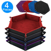 SIQUK 4 Pieces Dice Tray Hexagon Folding PU Leather and Velvet Dice Tray for RPG DND and Other Dice Games, 4 Colours
