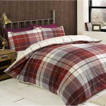 Rapport Lomond Check 100 Percent Brushed Cotton Duvet Set, Red, Super-King