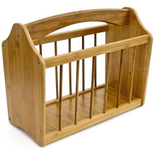 Relaxdays Magazine Rack, Robust Bamboo, with Handle, for Newspapers, Newsletters, Crosswords, etc, 33 x 42 x 21 cm, Natural Brown
