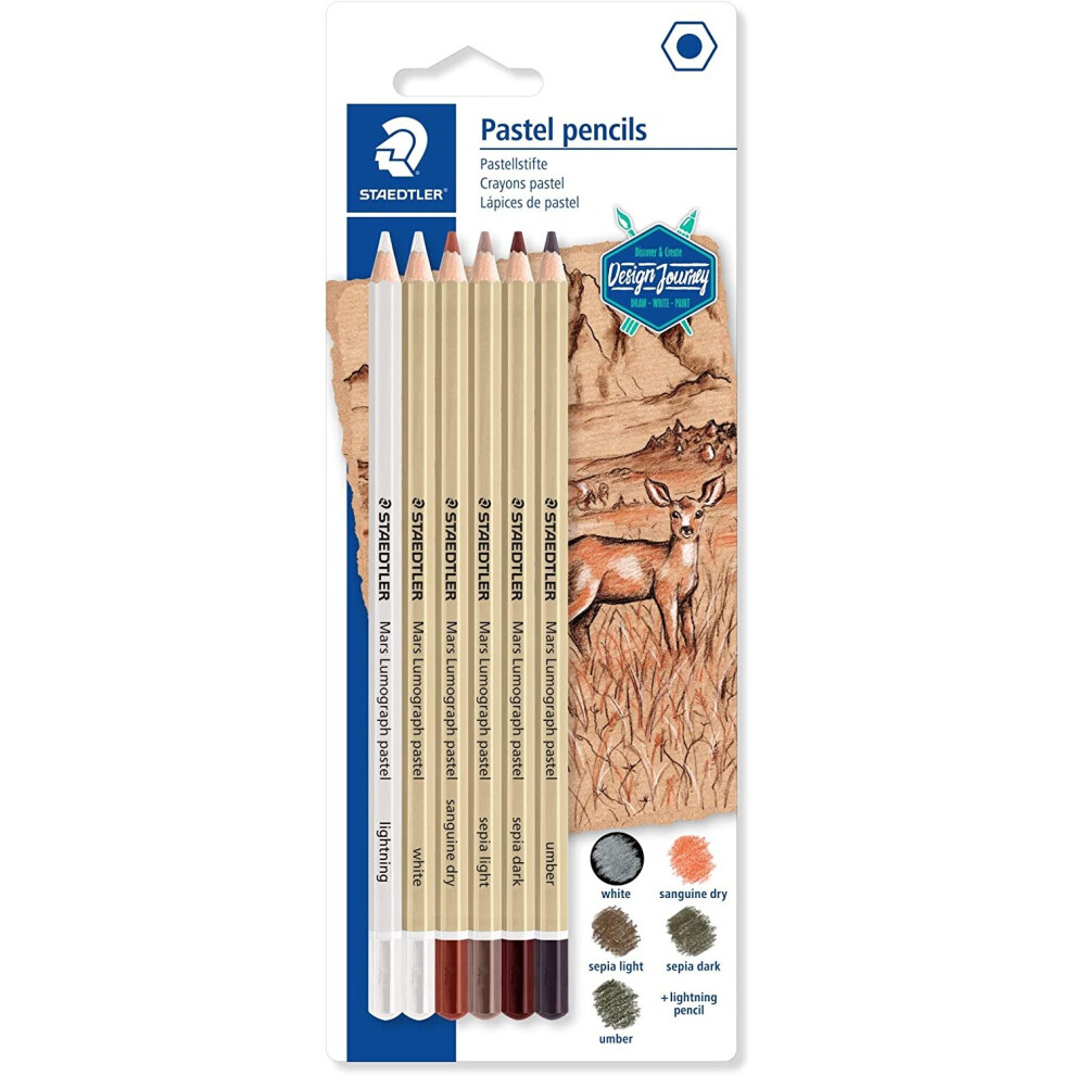 Staedtler Mars Lumograph Pastel 100P Design Journey - Blister Pack of 6 Assorted Pastel Pencils