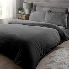 Rapport Teddy Bear Luxurious Super Soft Warm Quilt Duvet Cover Bed Set, Charcoal, Double