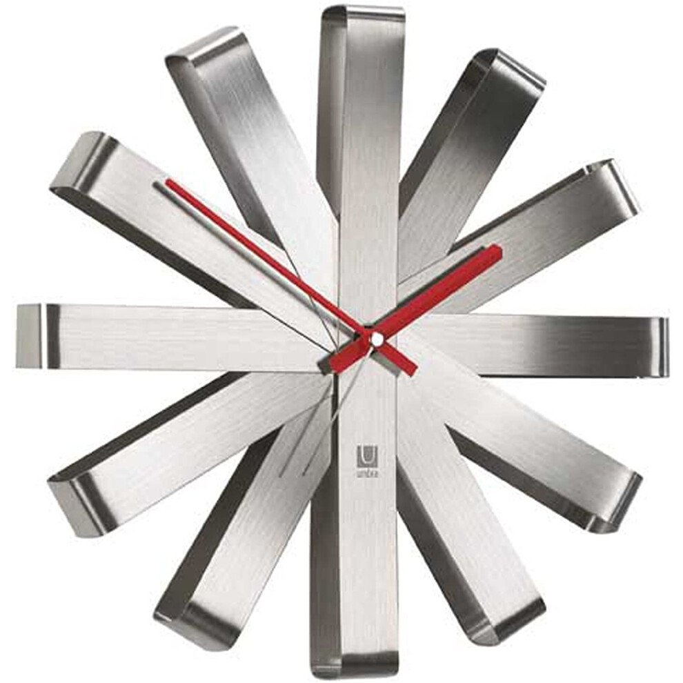 Umbra Ribbon Brushed Steel Wall Clock, 30.48 cm- Nickel