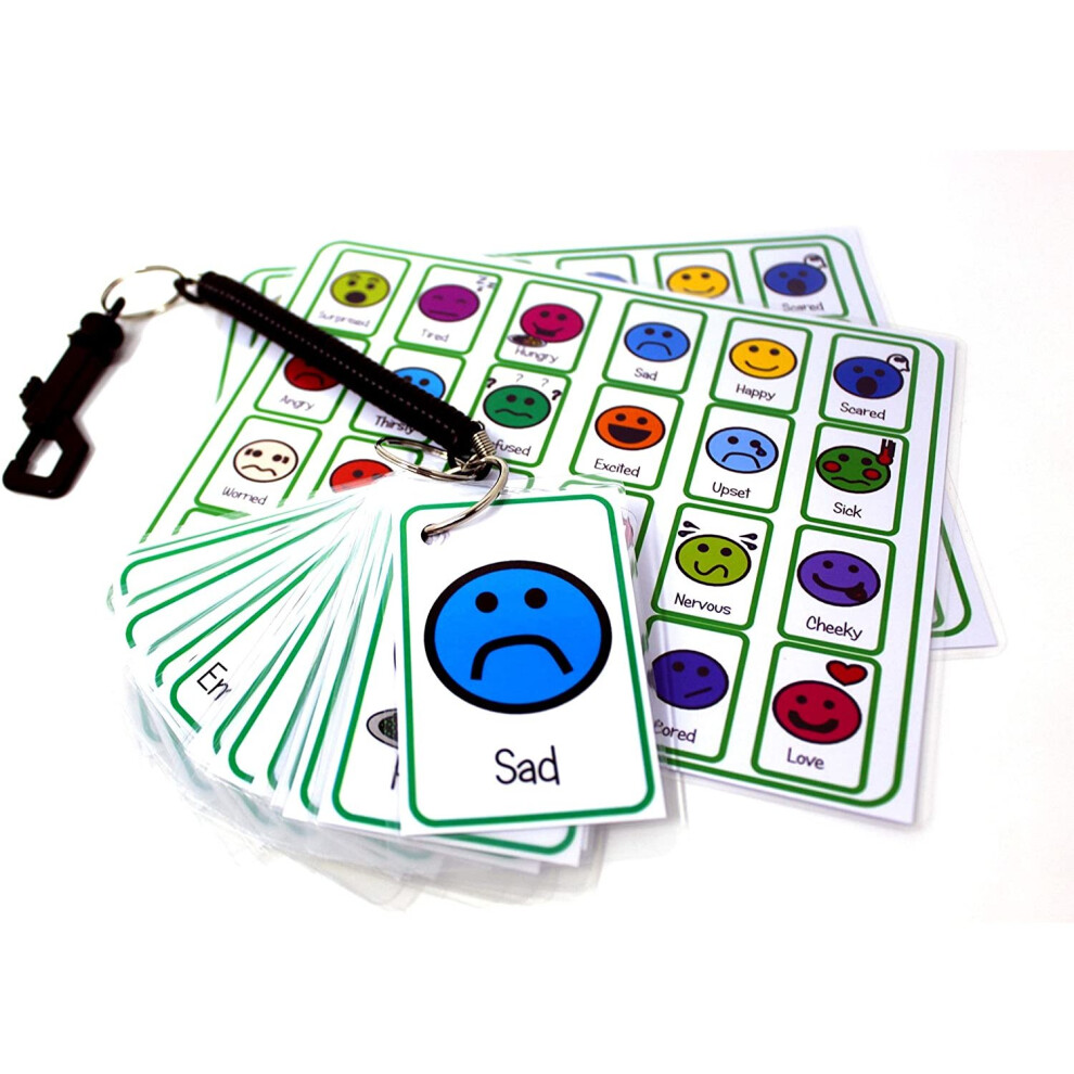 Kids2learn Feelings And Emotions Flash Card Pack - Special Needs Autism Cue Card & Bungee Set For Carers Schools Senco