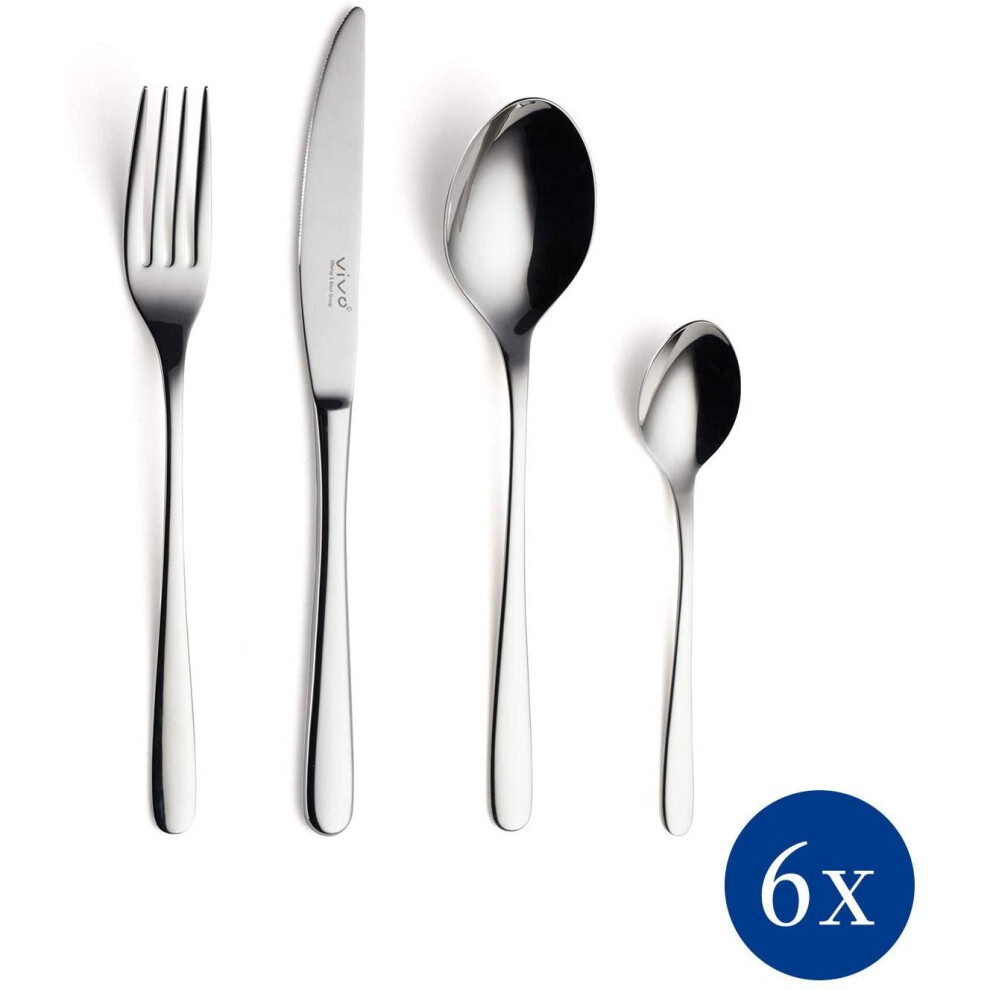 Vivo By Villeroy & Boch Group - New Fresh Basic Cutlery Service, 24 Pieces, Universal Cutlery Set For Day-To-Day Use, 18/10 Stainless Steel, Silver