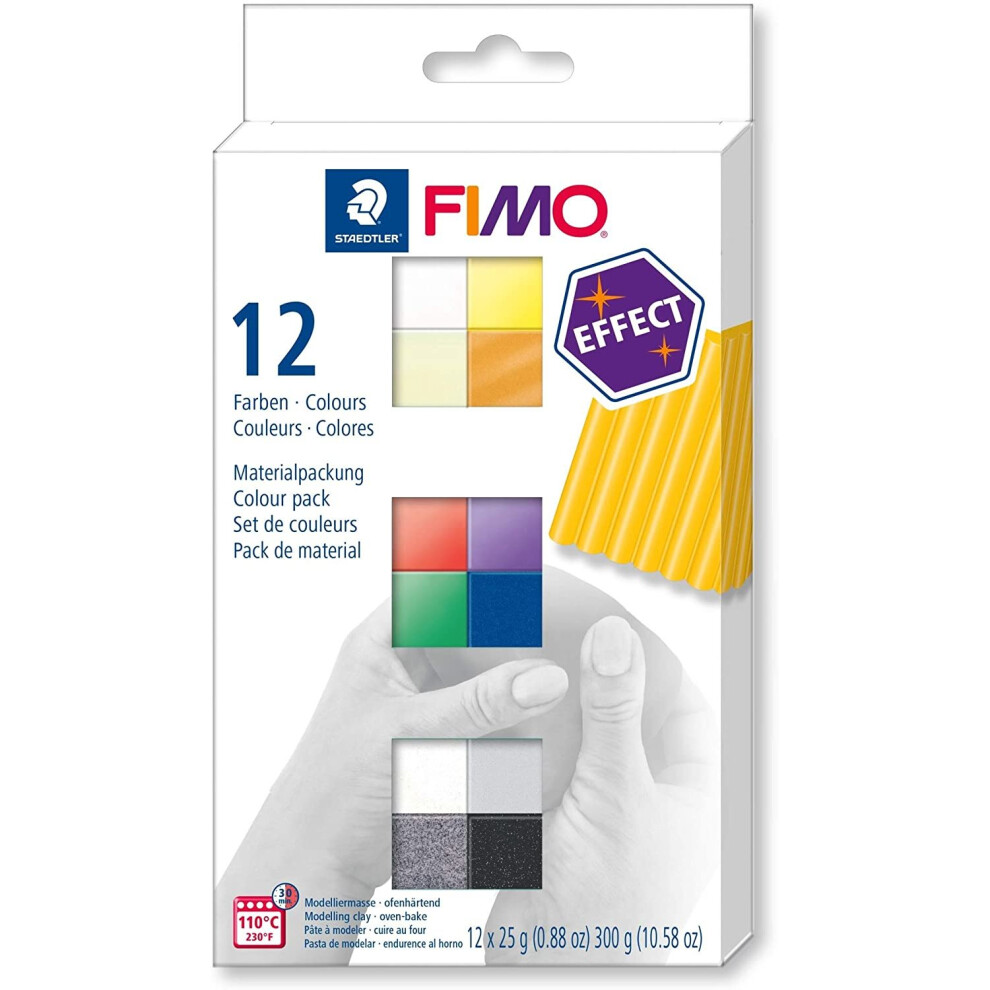 STAEDTLER 8013 C12-1 FIMO Effect Oven Hardening Modelling Clay 12 x 25 g Half Blocks - Assorted Colours