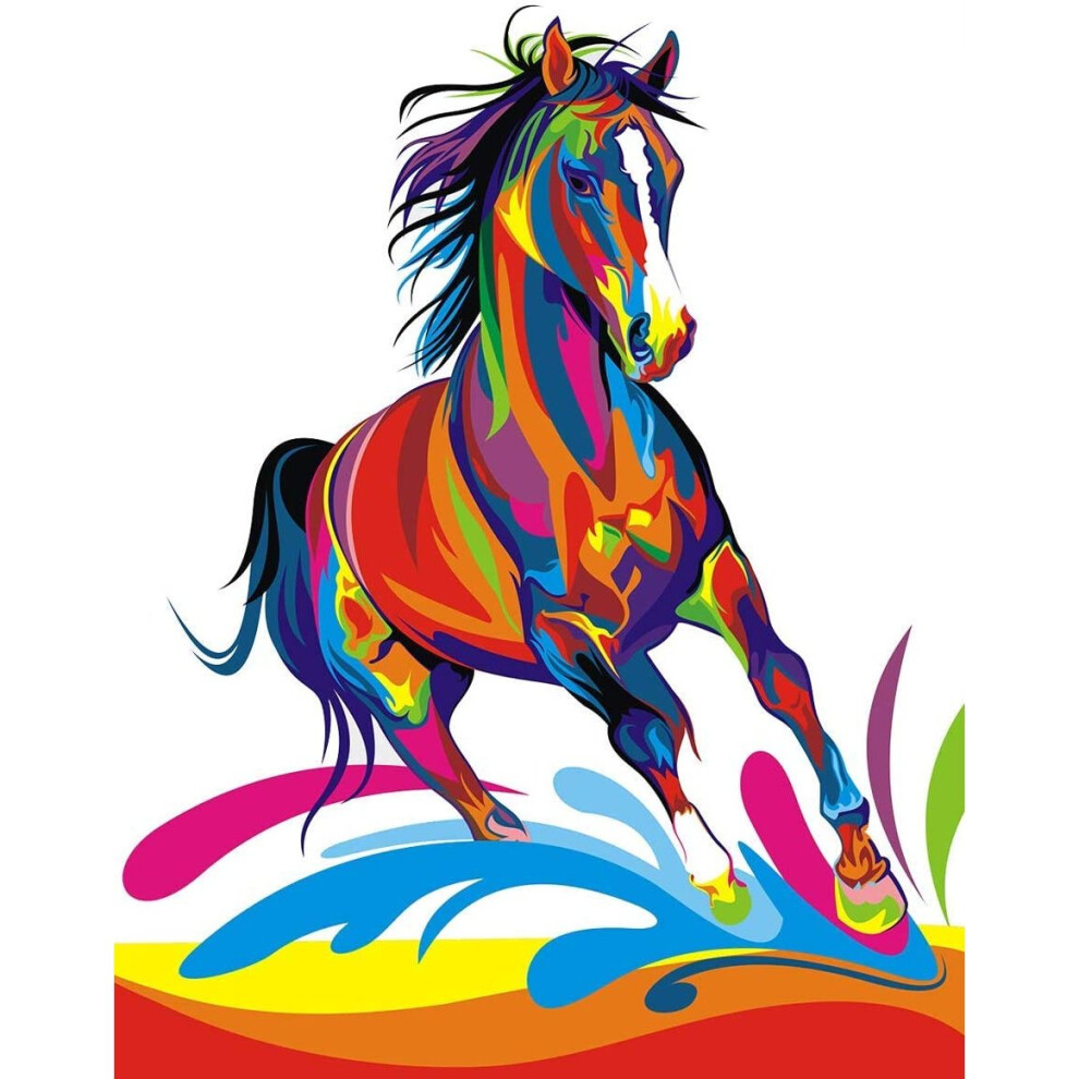 ifymei Paint By Numbers for Kids & Adults & Beginner , DIY Oil Painting Gift Kits Pre-Printed 16 x 20 inch Canvas - Colorful Horse Without Frame