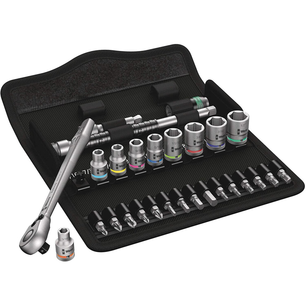 Wera 05004021001 8100 Sa 11 Zyklop Metal Ratchet Set With Switch Lever, 1/4' Drive, Imperial, 28 Pieces
