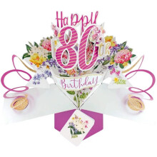 Second Nature Female 80th Birthday Pop Up Card with Flowers