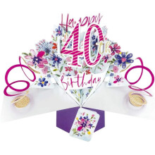 Second Nature Female 40th Birthday Pop Up Card with Flowers