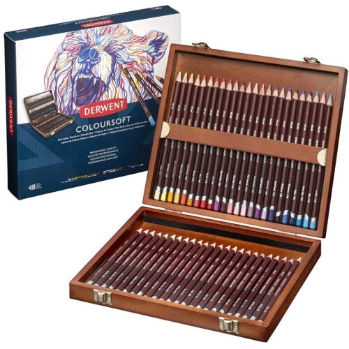 Derwent Crayons - Derwent - Coloursoft - Caixa de madeira com 48 - 4 cores - Misto