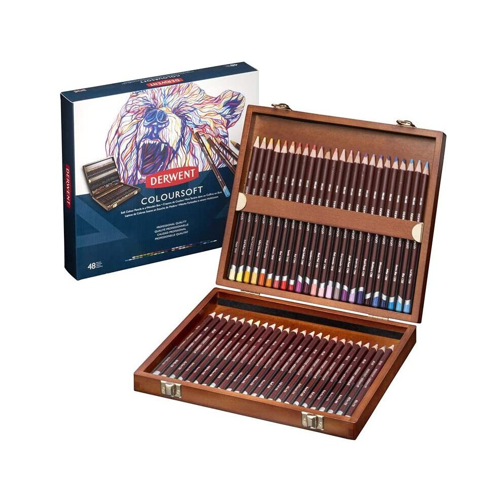 Derwent Derwent2301660 Coloursoft Colouring Pencils, Set Of 48 In Wooden Gift Box, Professional Quality, Multicolor