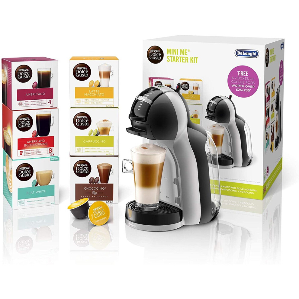 De'longhi Nescafé Dolce Gusto Mini Me Edg155.bg – Compact Single-Serve Coffee Machine 6-Pod Starter Kit Black/Grey