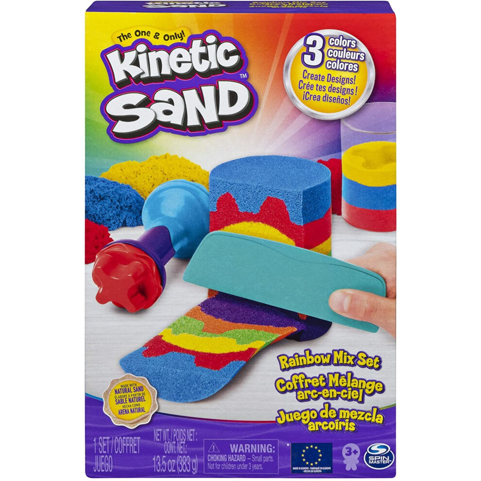 Rainbow Mix Set with 3 Colours of Kinetic Sand (382g) and 6 Tools, for Kids Aged 3 and Up