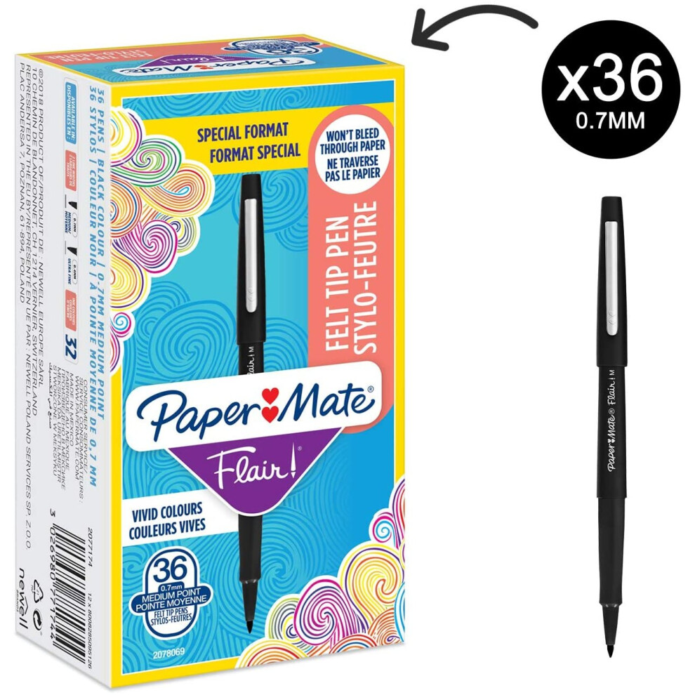 Paper Mate Flair Felt Tip Pens | Medium Point (0.7Mm) | | 36 Count Black