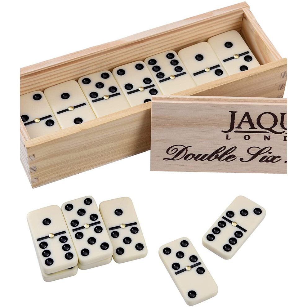 Jaques Of London Double Six Dominoes With Spinners - Family Set For Adults And Children - Presented In A Slide Lid Pine Box