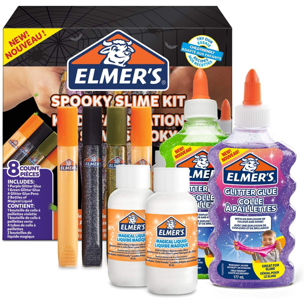 Elmer's Glue Spooky Slime Kit, Clear Glue, Glitter Glue Pens And Magical Liquid Slime Activator Solution, 8 Count
