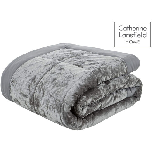 Catherine Lansfield Catherine Lansfield Crushed Velvet Bedspread Silver, 220x220cm 2