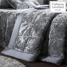 Catherine Lansfield Crushed Velvet Bedspread Silver, 220x220cm