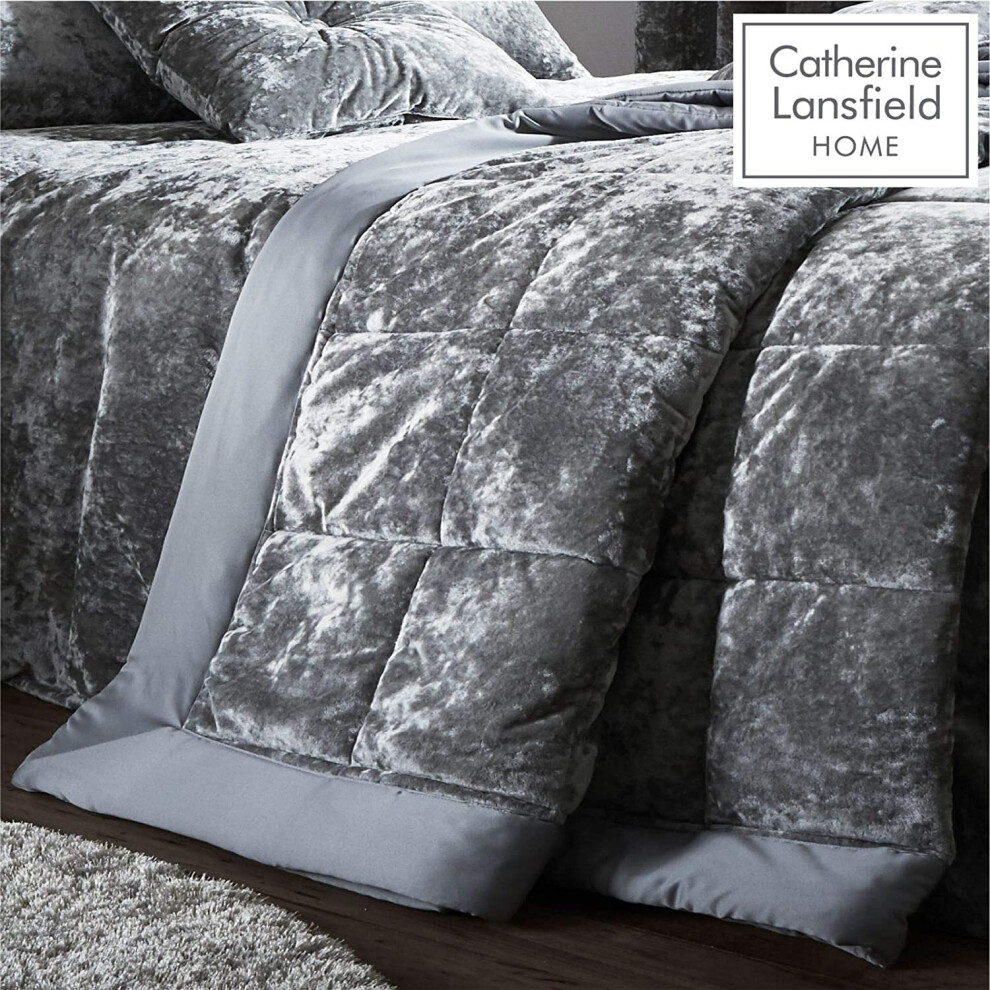 Catherine Lansfield Crushed Velvet Bedspread Silver, 220x220cm