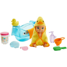 Barbie Skipper Babysitters Inc. Conjunto de alimentao e hora do banho com banheira de boneca que muda de cor e 6 acessrios