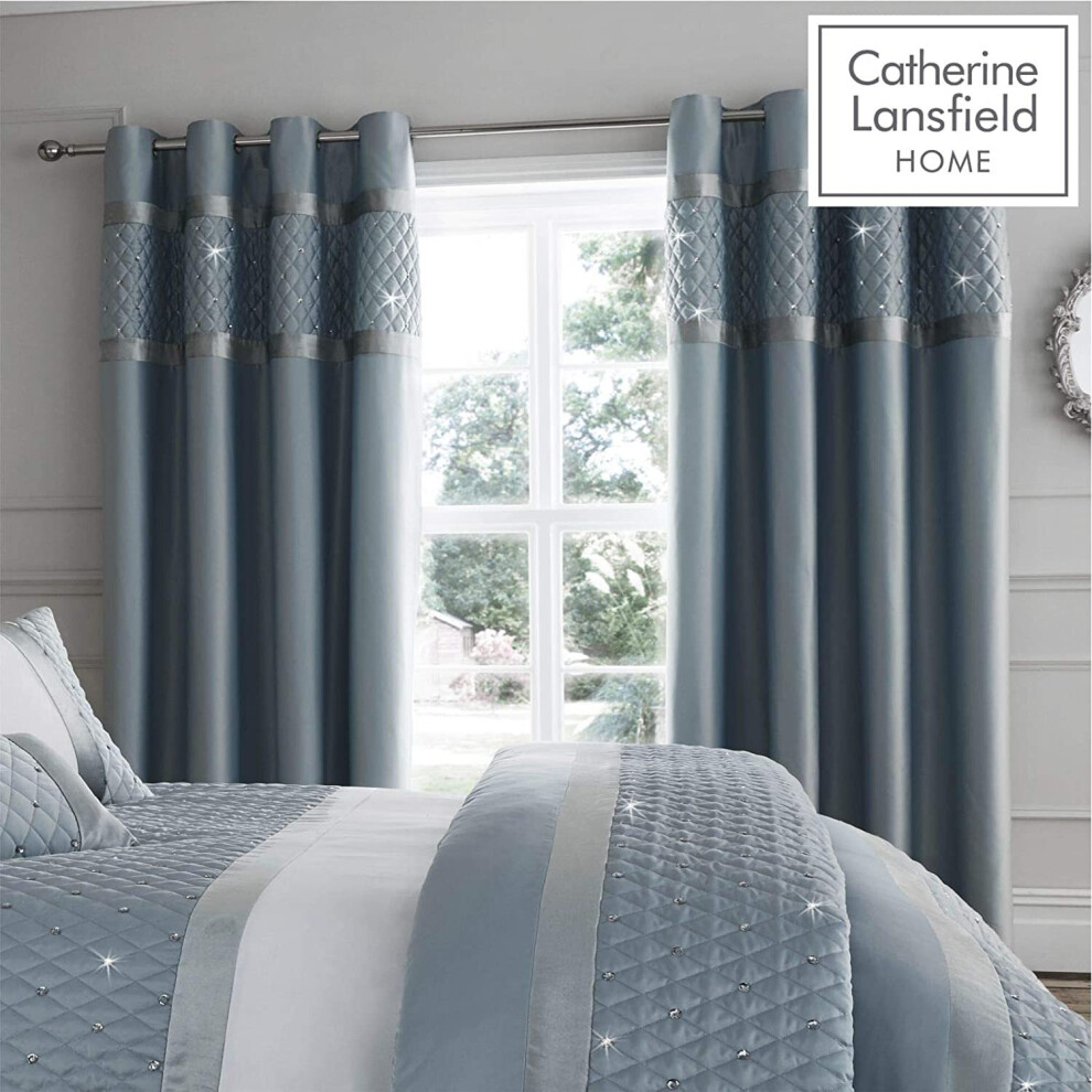 Catherine Lansfield Sequin Cluster Eyelet Curtains Duck Egg 66X90 Inch