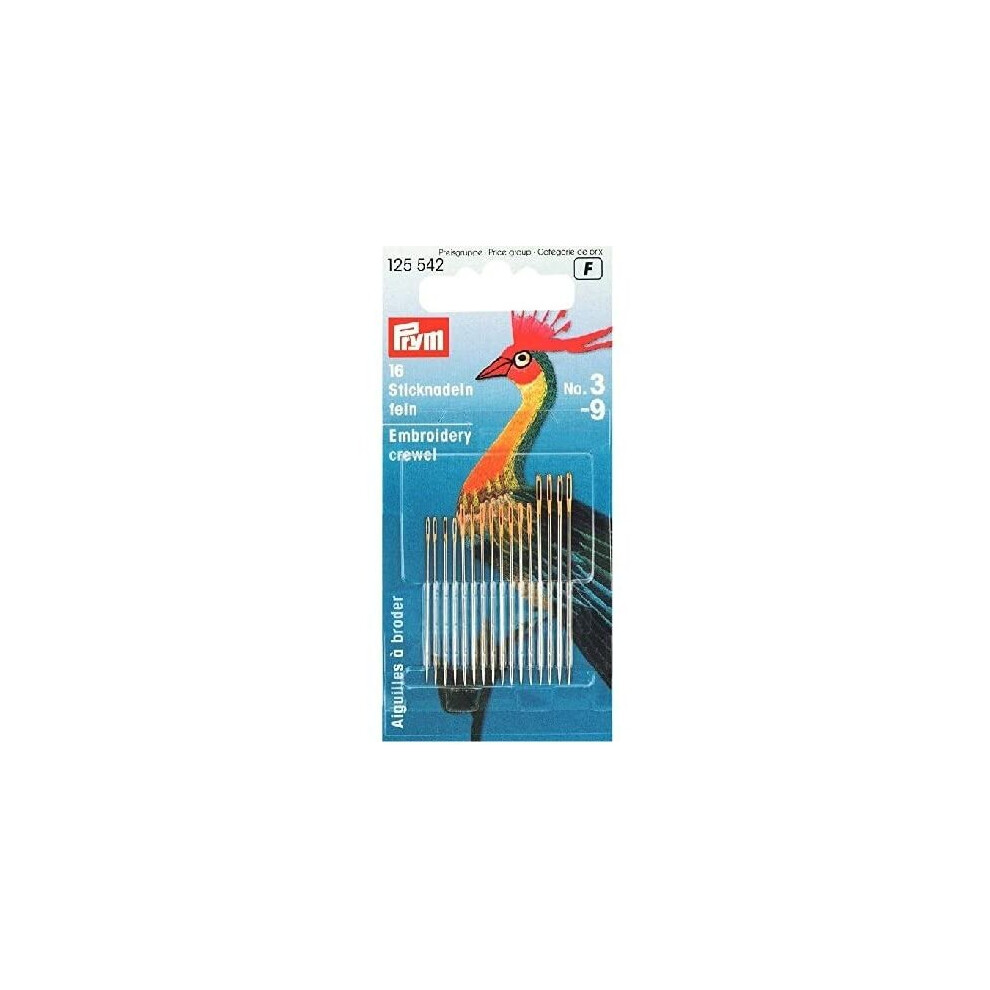 Prym Assorted Crewel Sewing Needles, Eye, Pack Of 16 Gold