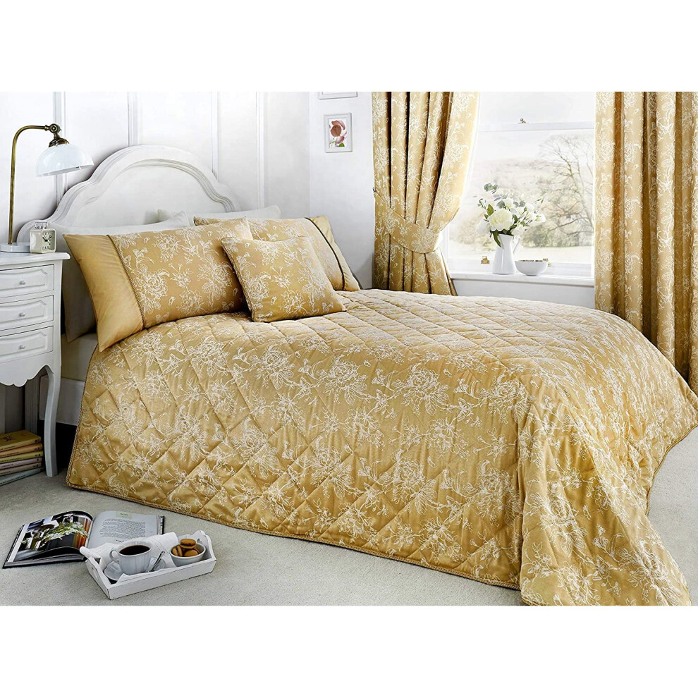 Serene - Jasmine - Easy Care Quilted Bedspread  - 240x220cm | Champagne Gold