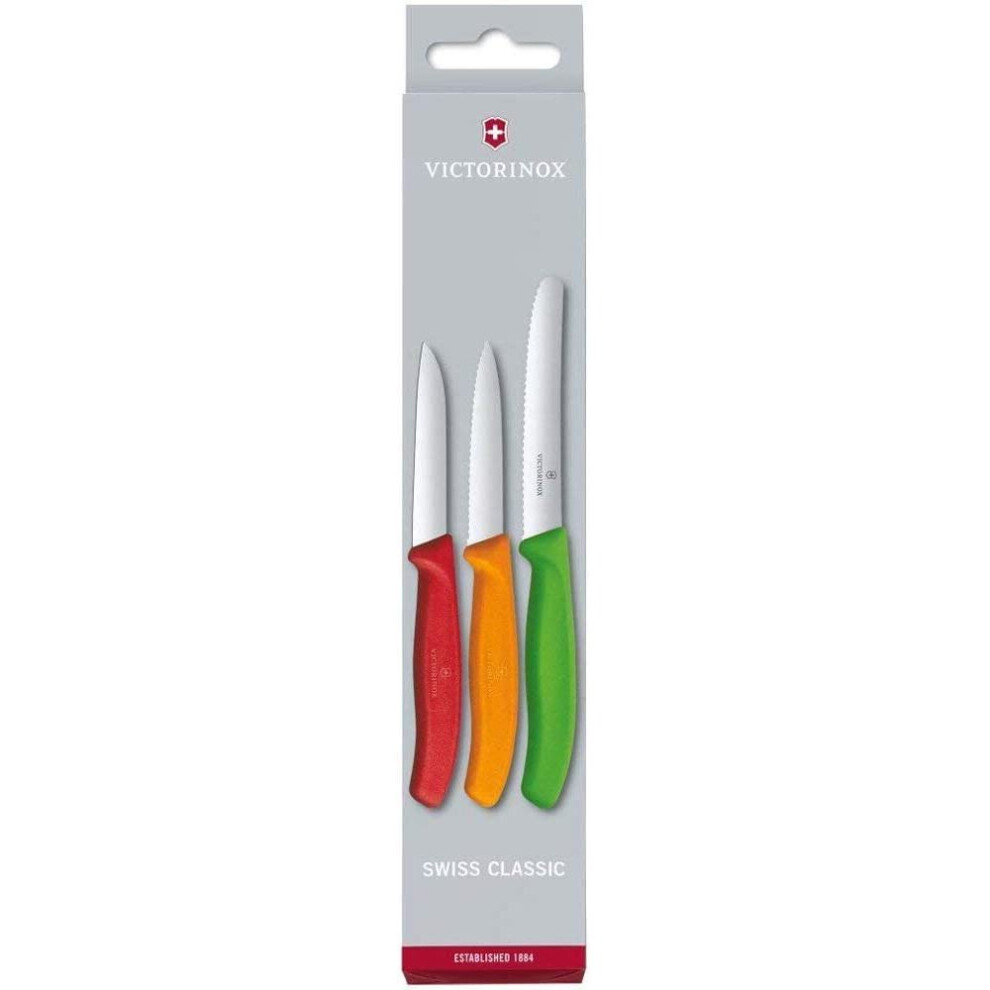 Victorinox 3-Piece Swiss Classic Paring knife-Set, Stainless Steel, Green/Orange/Red, 30 x 5 x 5 cm