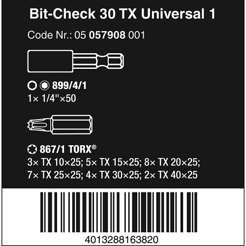 Wera Bits set - WERA - 05057432001 - 29 TORX bits - 1 magnetische bithouder - Rvs 1