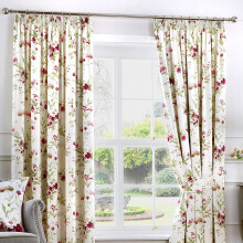 Fusion - Jeannie - 100% Cotton Ready Made Pair of Pencil Pleat Curtains - 46' Width x 54' Drop (117 x 137cm) in Red