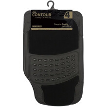 JVL 01-600 Rubber and Carpet Universal Car Mat Contour Luxury Set, 4 Pieces, Black