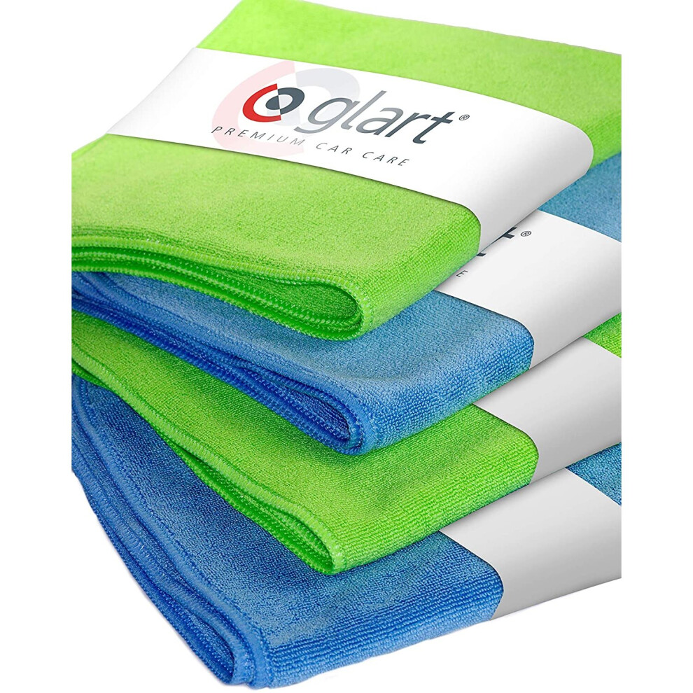 Glart 4 Super Soft Microfibre Cloths 40 X 40 Cm, For Car Cleaning, Detailing And Drying Blue/Green 4260187183835
