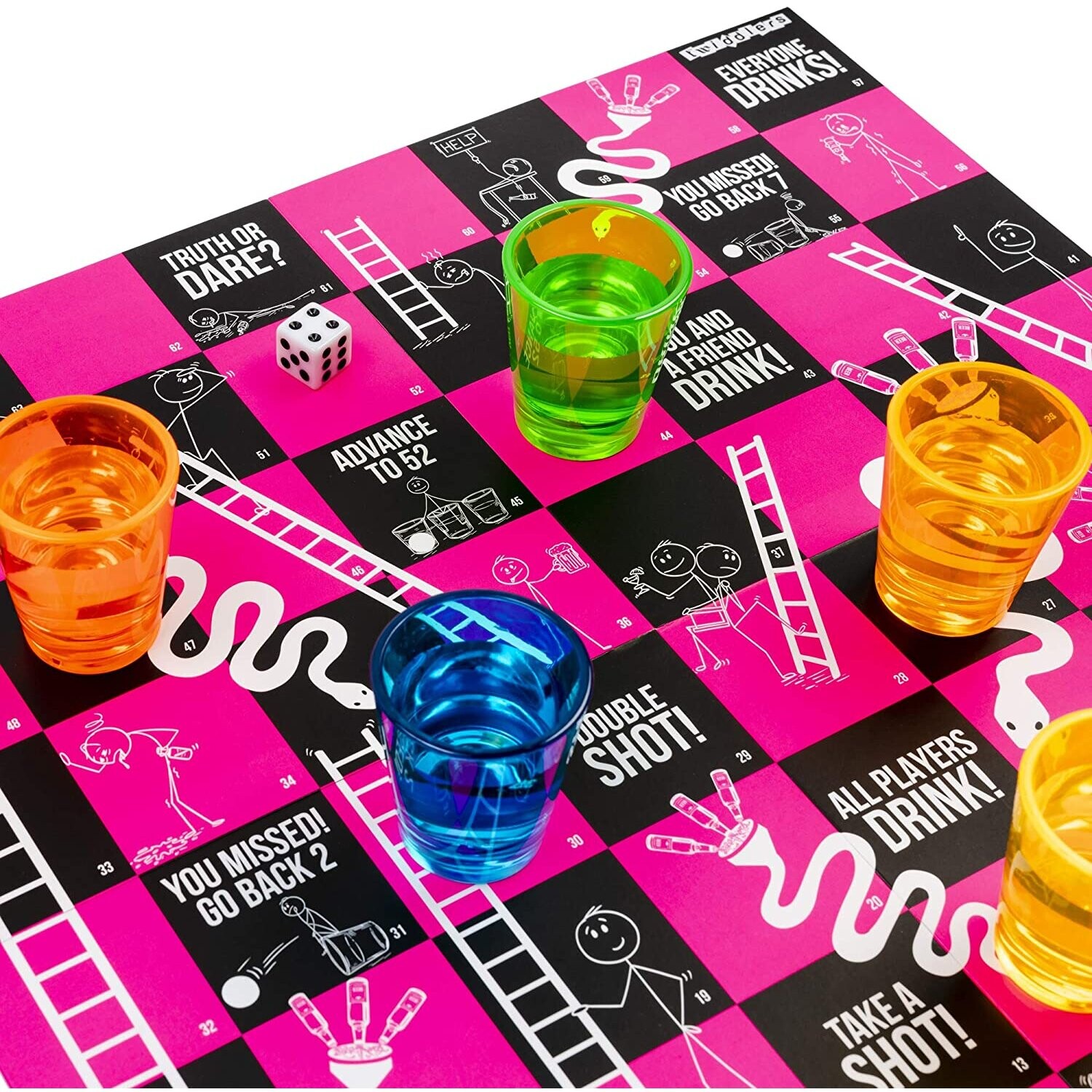 THE TWIDDLERS Funnels & Ladders Party Drinking Game for Adults, Spin off Snakes and Ladders