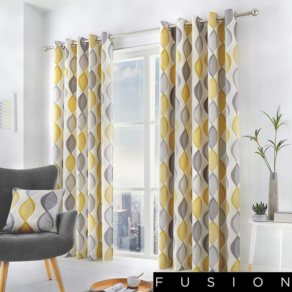 Fusion - Lennox - 100% Cotton Ready Made Pair of Eyelet Curtains - 66' Width x 90' Drop (168 x 229cm) in Grey-image-OPC-P5W5CKZ-NEW