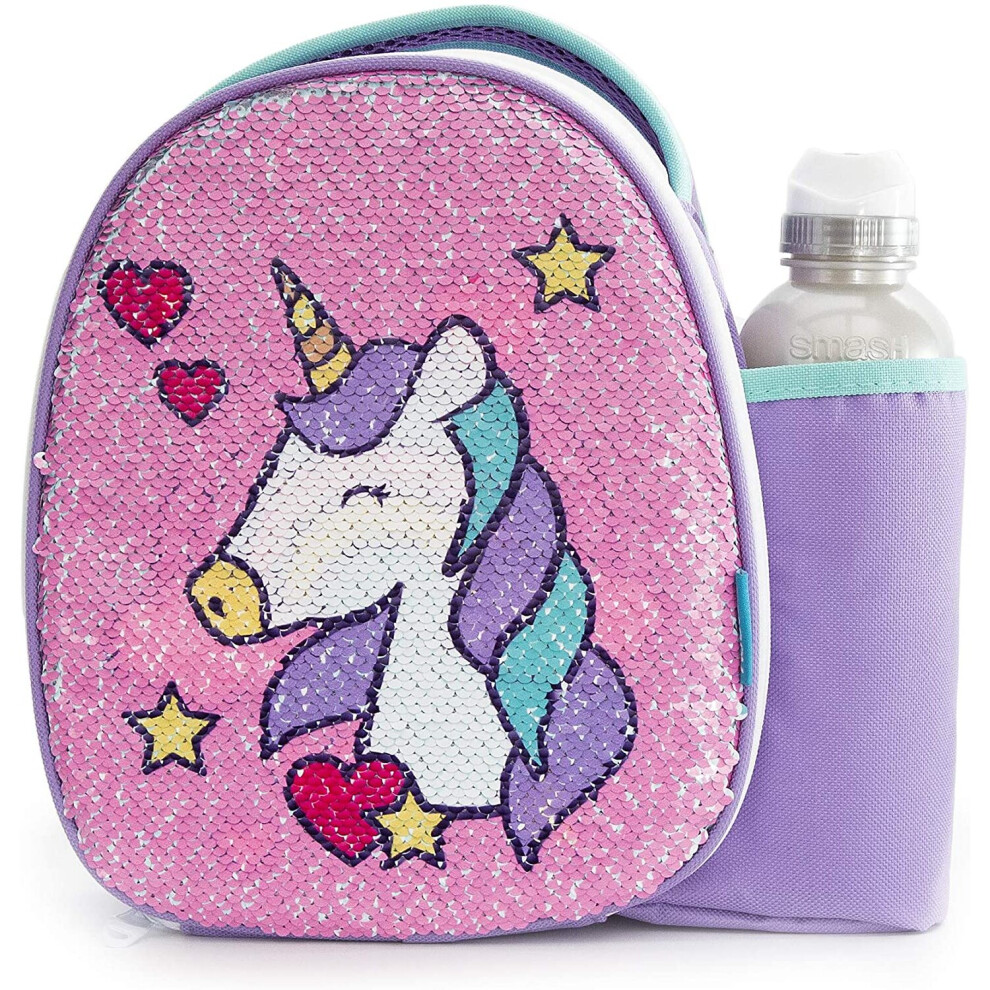Smash Insulated Lunch Bag & 500Ml Bottle, Reversible Sequin Unicorn, 8.5Cm X 25.5Cm X 25Cm