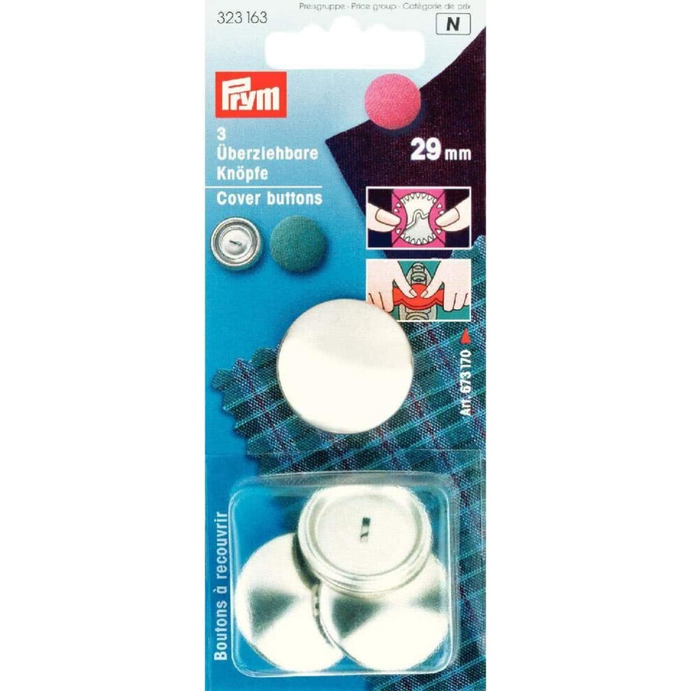 Prym Cover Buttons Brass Silver col 29 mm Without Tool