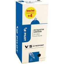 Pilot 3131910516507 V5 Hi-Tecpoint Liquid Ink Roller Pen - Black (Pack of 20)